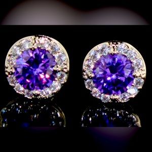 Halo Amethyst & White Topaz Stud Earrings